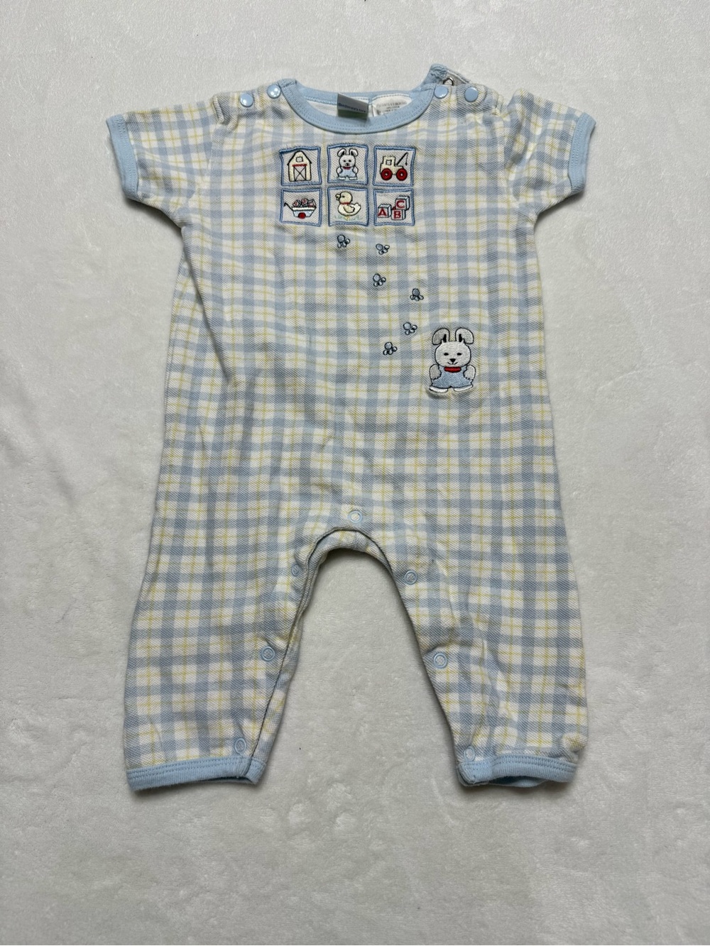 Vintage 90’s Mcbaby 6-9month Blue & Cream Checkered Baby Romper